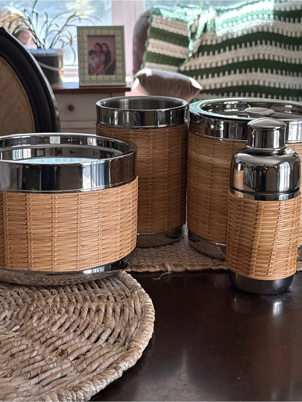 New without box Crate and Barrel Amici Wicker Bar Set